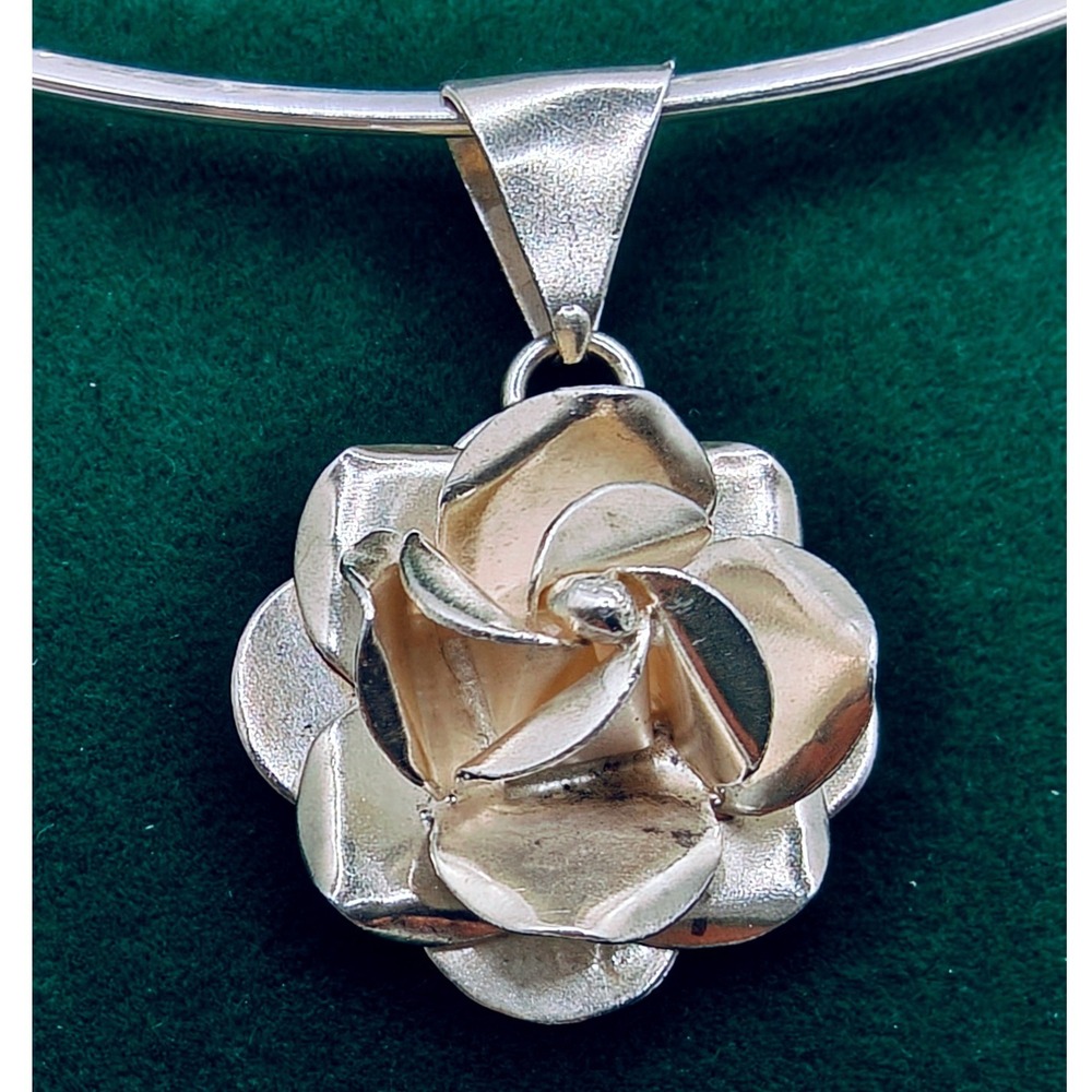 1950's Mexican Taxco 925 Sterling Silver Rose Floral Necklace Earrings Set TO-62 - Picture 2 of 9